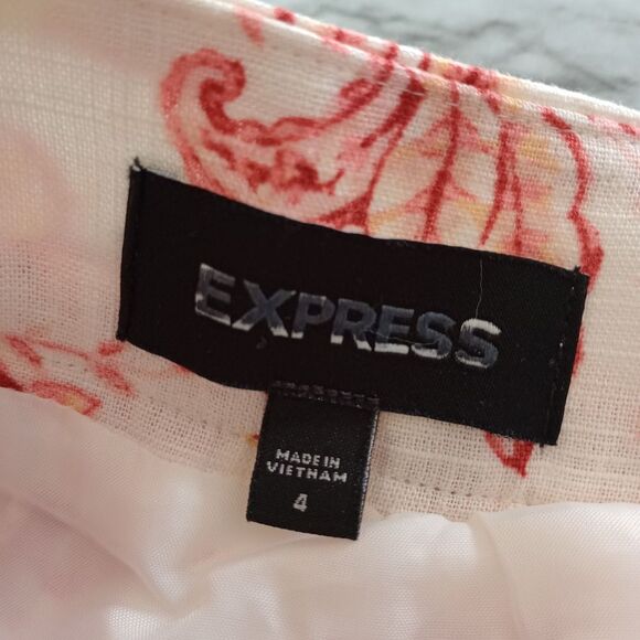 Express Ivory Pink Printed Linen Blend Skirt Size 4 - Picture 4 of 8